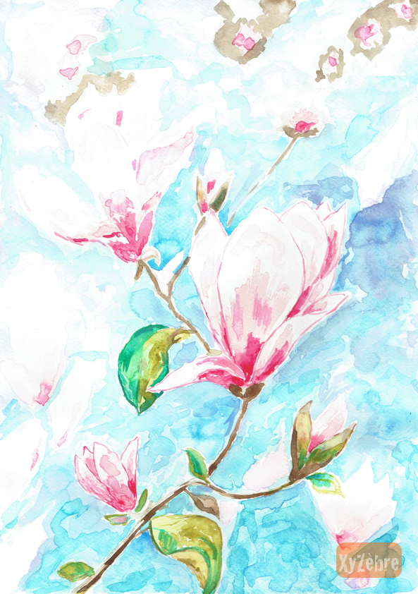 dessin de fleurs roses à l'aquarelle