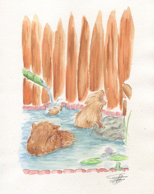 Composition libre par Emma. 

#copic #copicillustration #capybara #onsen #coursdedessin #geneve #illustration #drawingoftheday